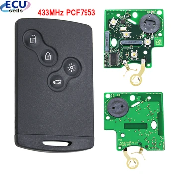

4 Buttons Remote Car Key Smart System For Renault Clio IV Captur 433MHz PCF7953 Chip Passive Keyless Go / Entry