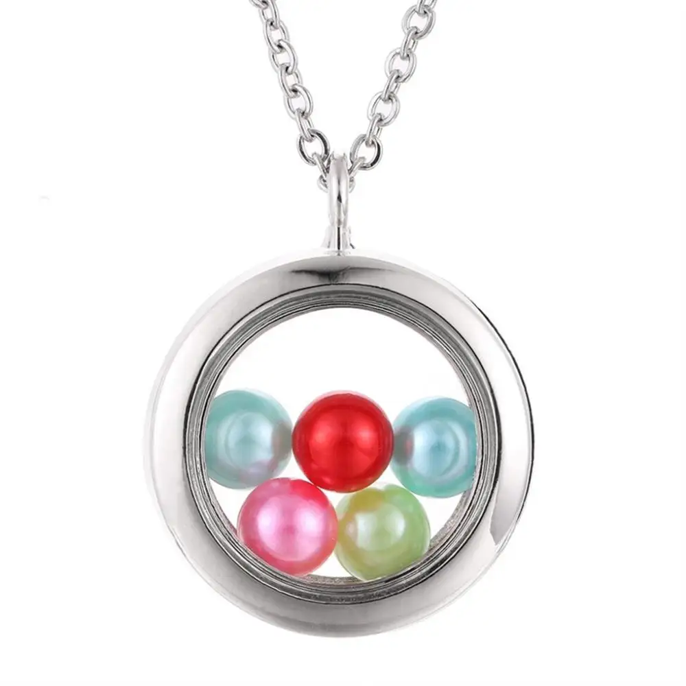 Silver Round 8mm Beads Pearl Cage Magnetic Closure Floating Locket Rhinestone Pendant Necklace With Stainless Steel Chain 27 | Украшения и