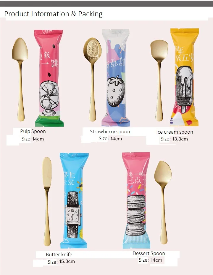 5pcs/lot Creative Stainless Steel Butter Knife Pulp Spoon Dessert Spoon Ice Cream Spoon Strawberry Spoon Creative Packing