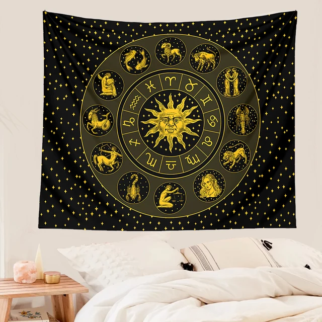 Asztrológia Zodiactapestry Fal Függő Csillagkép Fali Dekoráció Jóslatos Boszorkányhelyi Szoba Nap Hold Kollégiumi Szőnyeg - Image 3