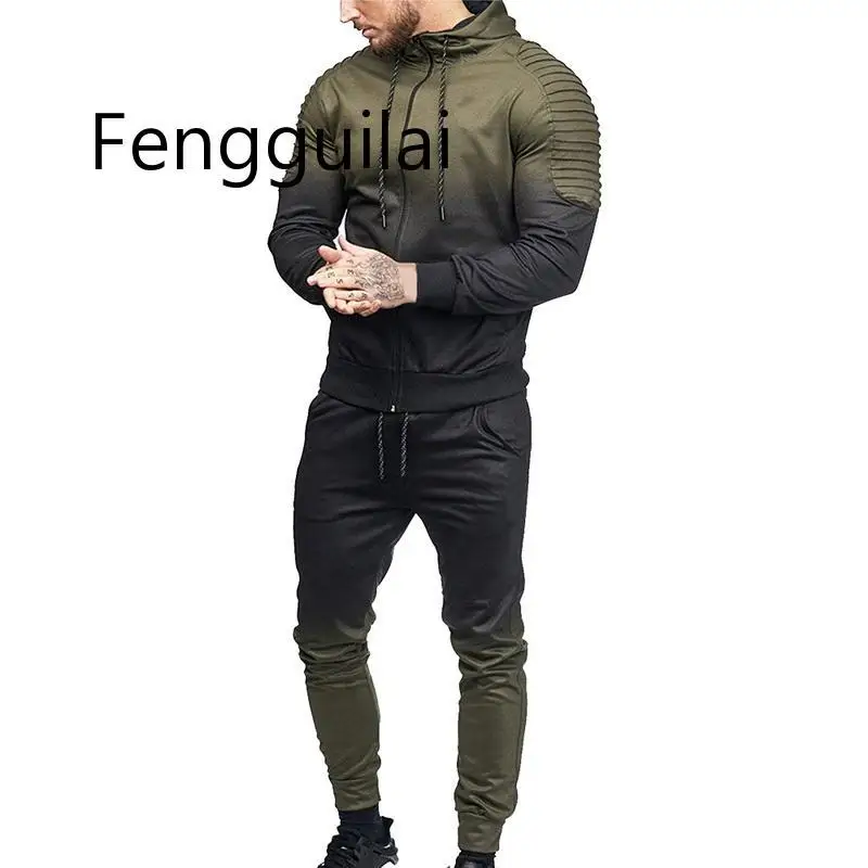 Buy 2020 Fashion Men Gradient Suit 3D Print Jacket Suits Spring Autumn Hooded Jacket And Trousers Casual Set Streetwear New Clothing
