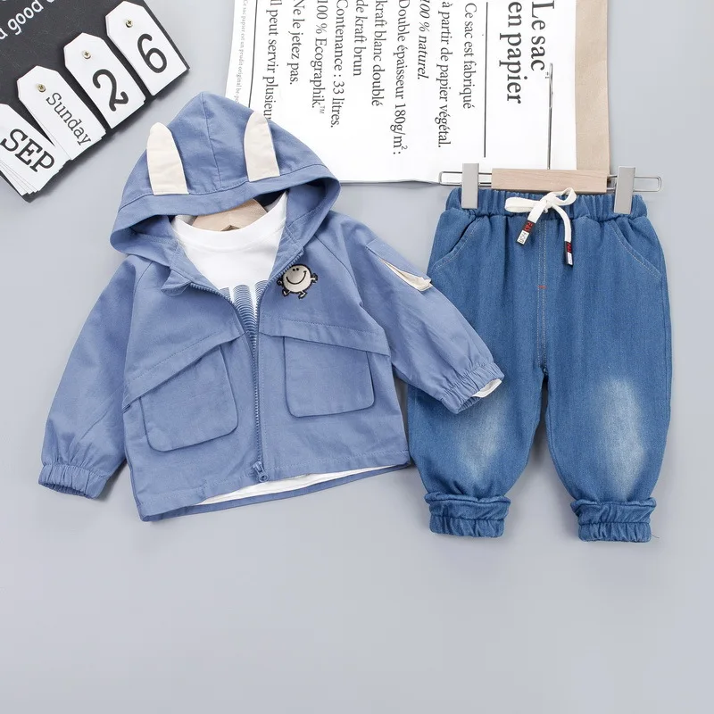 HYLKIDHUOSE осенняя одежда для маленьких мальчиков, комплекты детской одежды для младенцев, пальто, футболка и джинсы, Детский Повседневный костюм