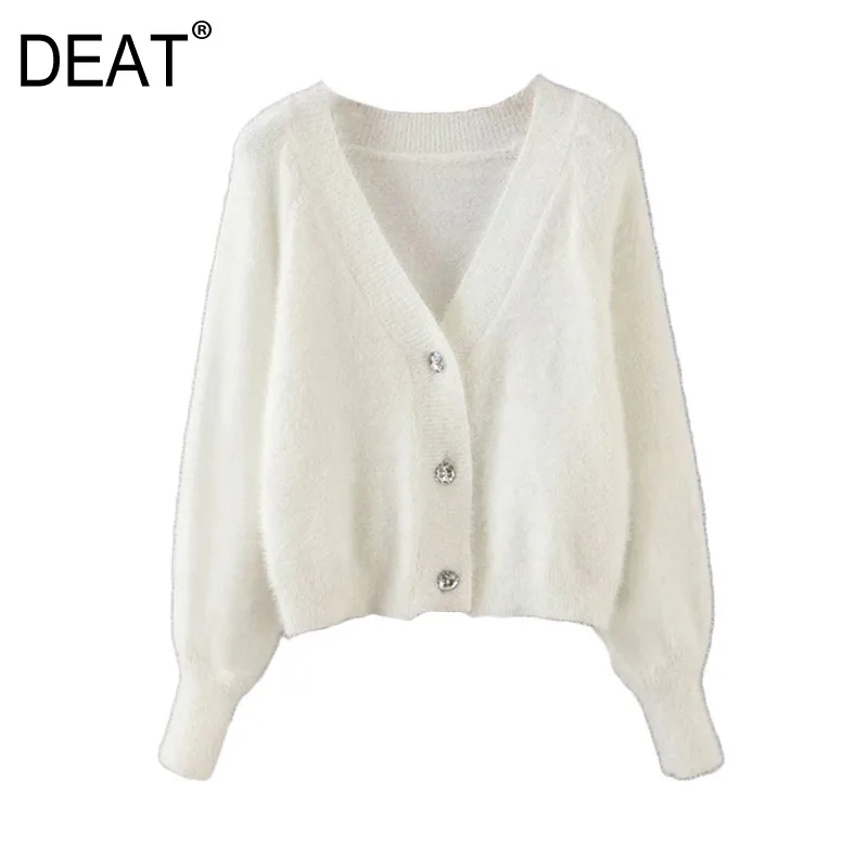 DEAT-cárdigan de punto liso con botones para mujer, Jersey holgado de manga larga con cuello en V, moda de otoño y primavera 2021, 13T281
