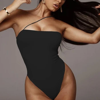 

Ladies Fashion Strapless Bodysuit Women Summer Sexy One Shoulder Off Shoulder Rompers Solid Backless Party For Ladies