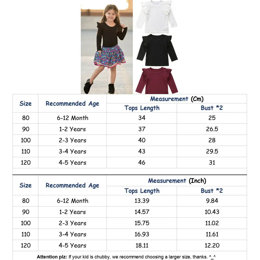 Kids Baby Girls Long Sleeve Blouse Tops Solid Casual Ruffle Blouse Shirt Tee Spring Autumn Toddler Clothes 6M-5T