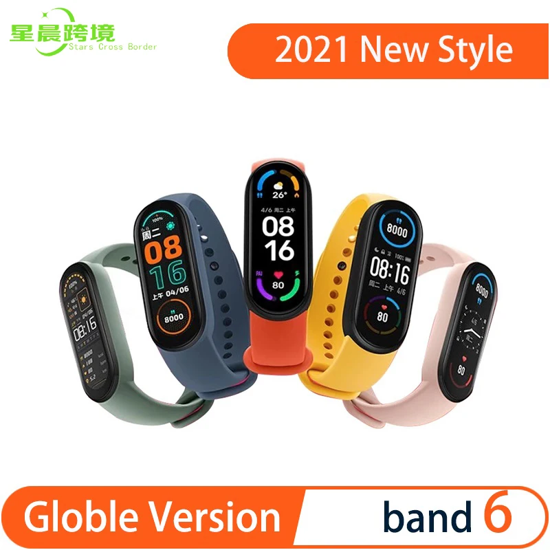 Band 6 global version optional Bracelet 5 Color AMOLED Blood Oxygen Smart band Fitness Traker Heart Rate Bluetooth