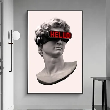 

David Sculpture with VR Glasses Wall Art Canvas Posters And Prints Abstract David Canvas Paintings on the Wall Decor Pictures