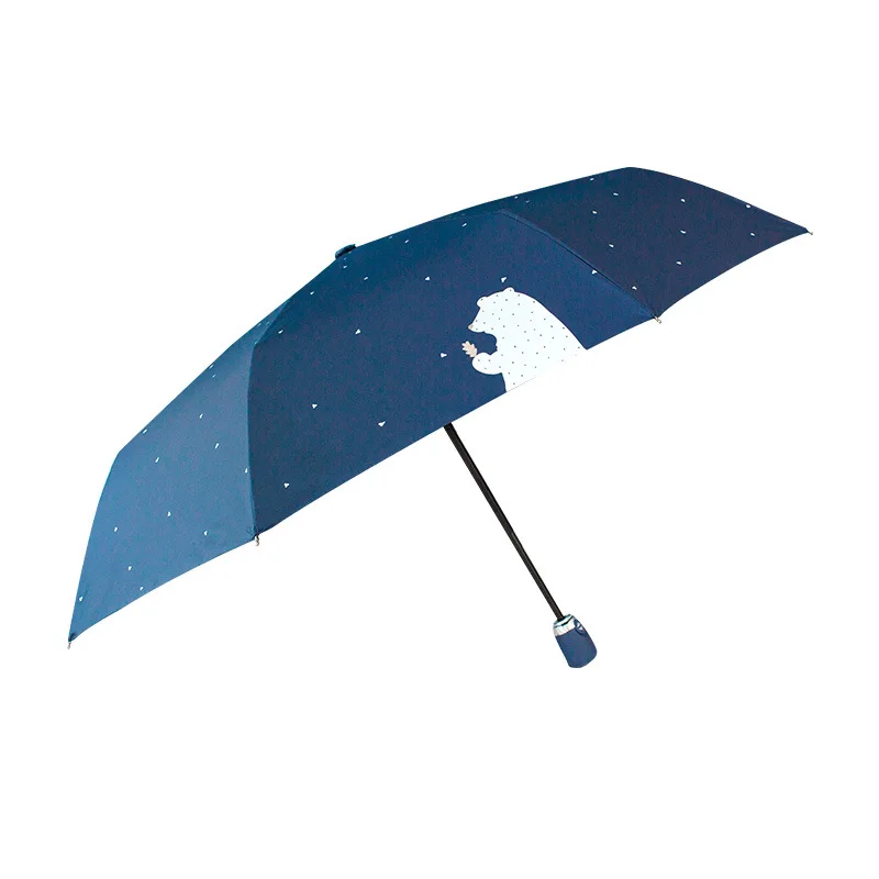 

Carton Fully Automatic Umbrella With Leaf Parasol Women's Bear Three Fold Umbrella College Style Vinyl Umbrella