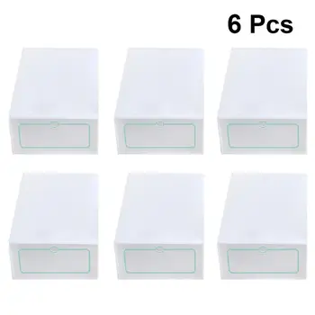 

6PCS Thicken Shoes Box Transparent Stackable Shoes Storage Box Plastic Shoe Container - Size L (White)