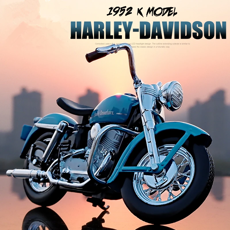 Maisto 1:18 Harley-Davidson 1952 K Model - Rio Blue simulation alloy motorcycle model toy car Collecting car model boys toys