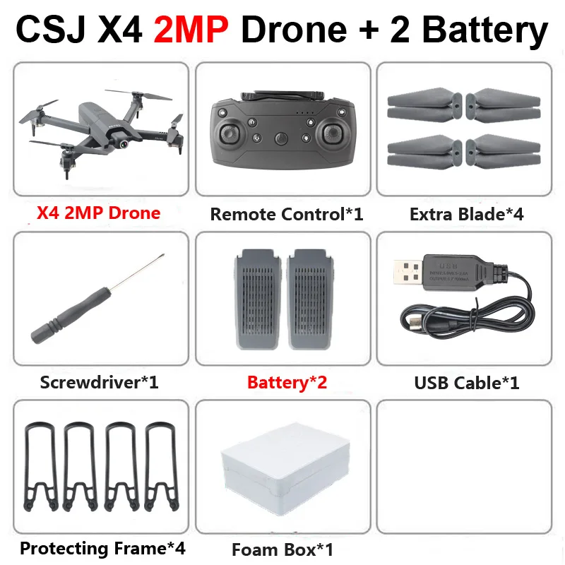 X4 2MP 2B F CSJ X4 Foldable Profissional Drone with 4K HD Camera WiFi FPV Optical Flow RC Helicopter Quadrocopter Kid Toy VS SG106 E520 GD89 - Цвет: X4 2MP 2B F