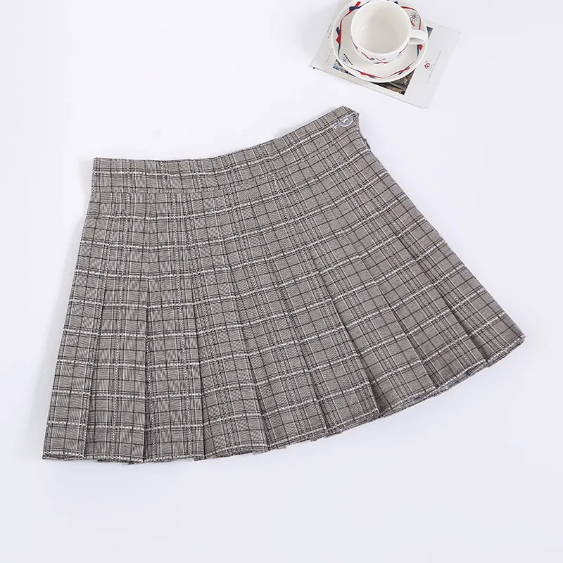Light grey Jli May клетчатая юбка в складку для девочек короткие мини-юбки женские Униформа Харадзюку с высокой талией в Корейском стиле японский Повседневная Уличная одежда; сезон осень - Цвет: Light grey