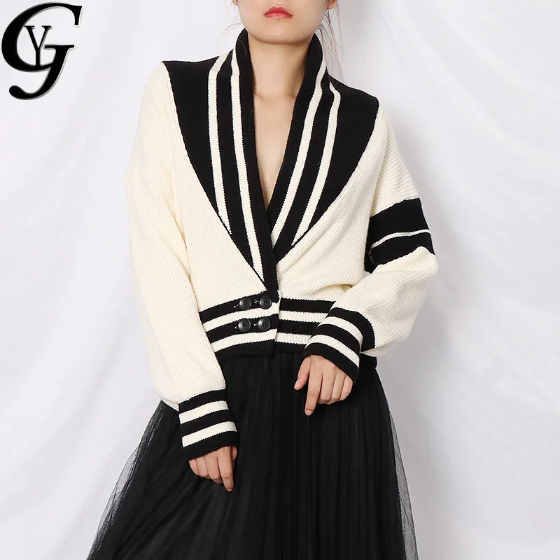 

Ulzzang Fashion Patchwork Women Sweater 2020 Autumn Winter Thick Warm Oversizes V Neck Knitted Cardigans Sweater Women Jumpers