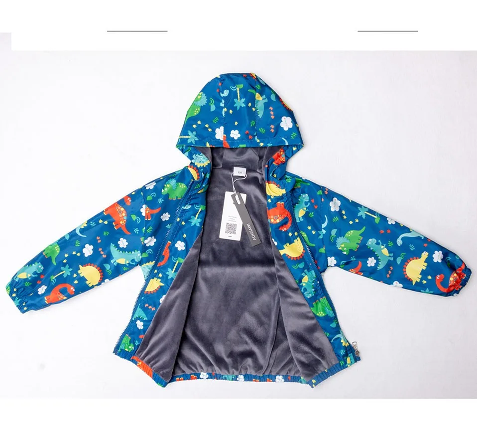 Осенне-зимняя флисовая Детская куртка для мальчиков; пальто с динозавром; куртки для маленьких мальчиков; пальто для детей; Водонепроницаемая ветровка; одежда для малышей