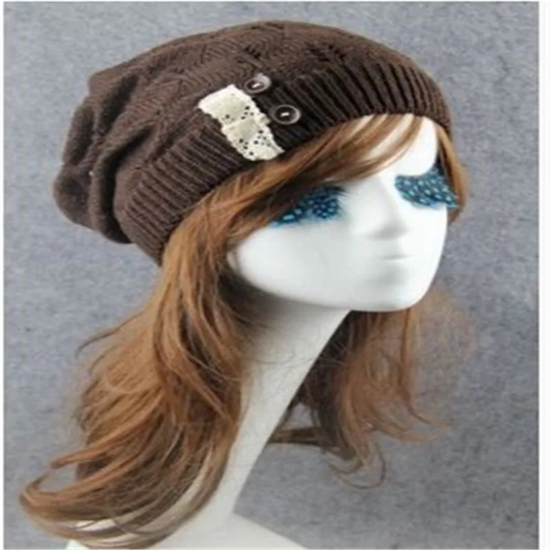 Зимние трикотажные шапки для девочек Однотонные мусульманский тюрбан шапки женские модные теплые зимние шапки и шапочка ручной шерстяной вязаный головной убор