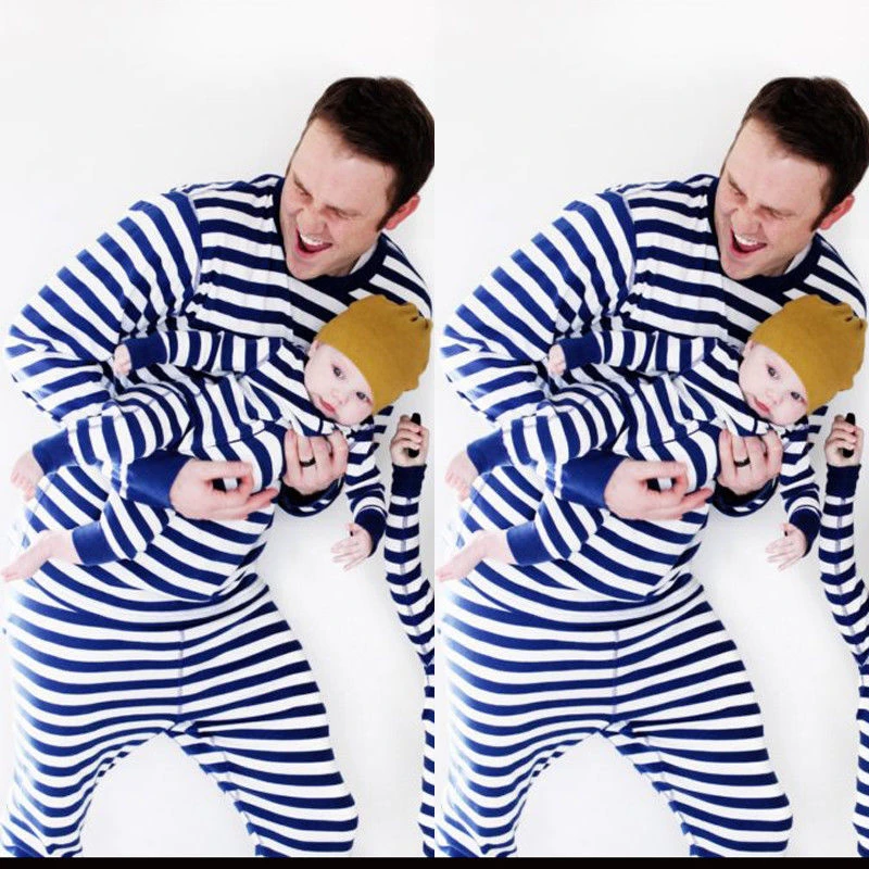 Xmas Kids Adult Family Matching Pajamas Set Christmas Father Mother Kid Striped Cotton T shirt pant Sleepwear Brand Costume