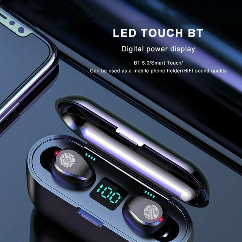 Wireless Earphone Bluetooth V5 0 F9 TWS Wireless Bluetooth Headphone LED Display 2000mAh Charging Box Headsets With Microphone