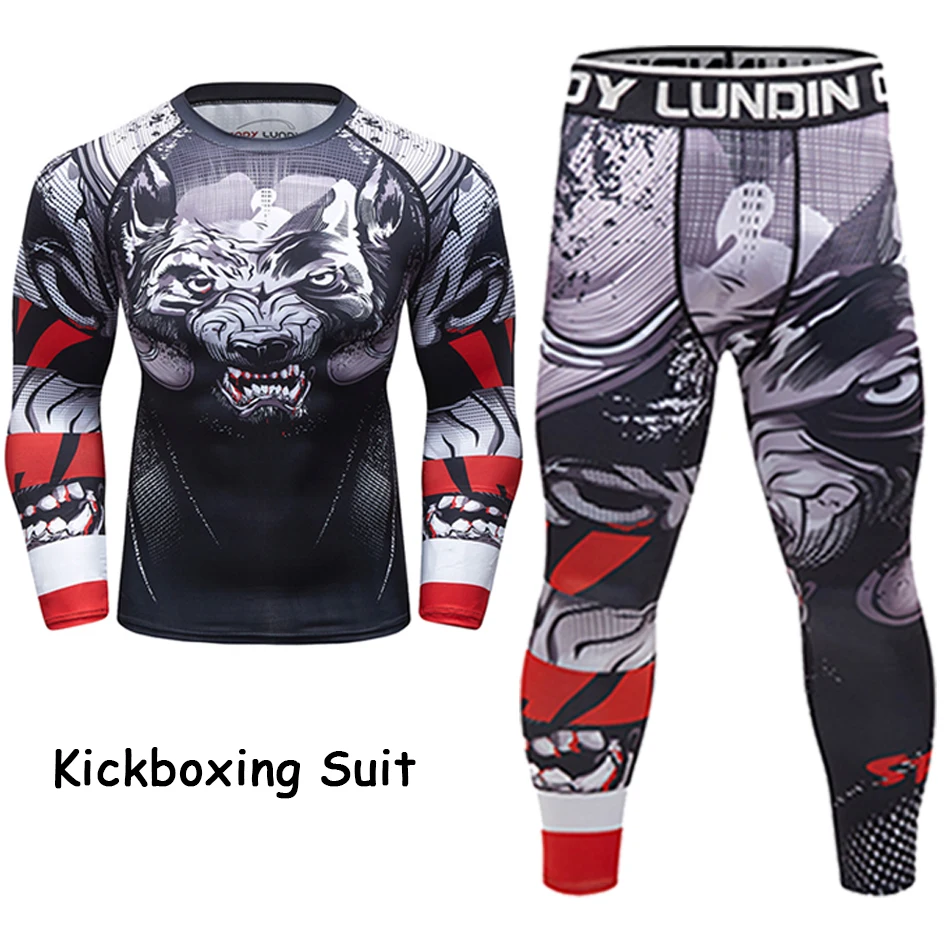 Sports Apparel Mens T Shirt Men Sport MMA Rashguard Jiu Jitsu Jerseys + Pants Fitness T Shirt UCF BJJ Boxing Set Gym Rash Guard Fightwear Sportsuit Boxeo