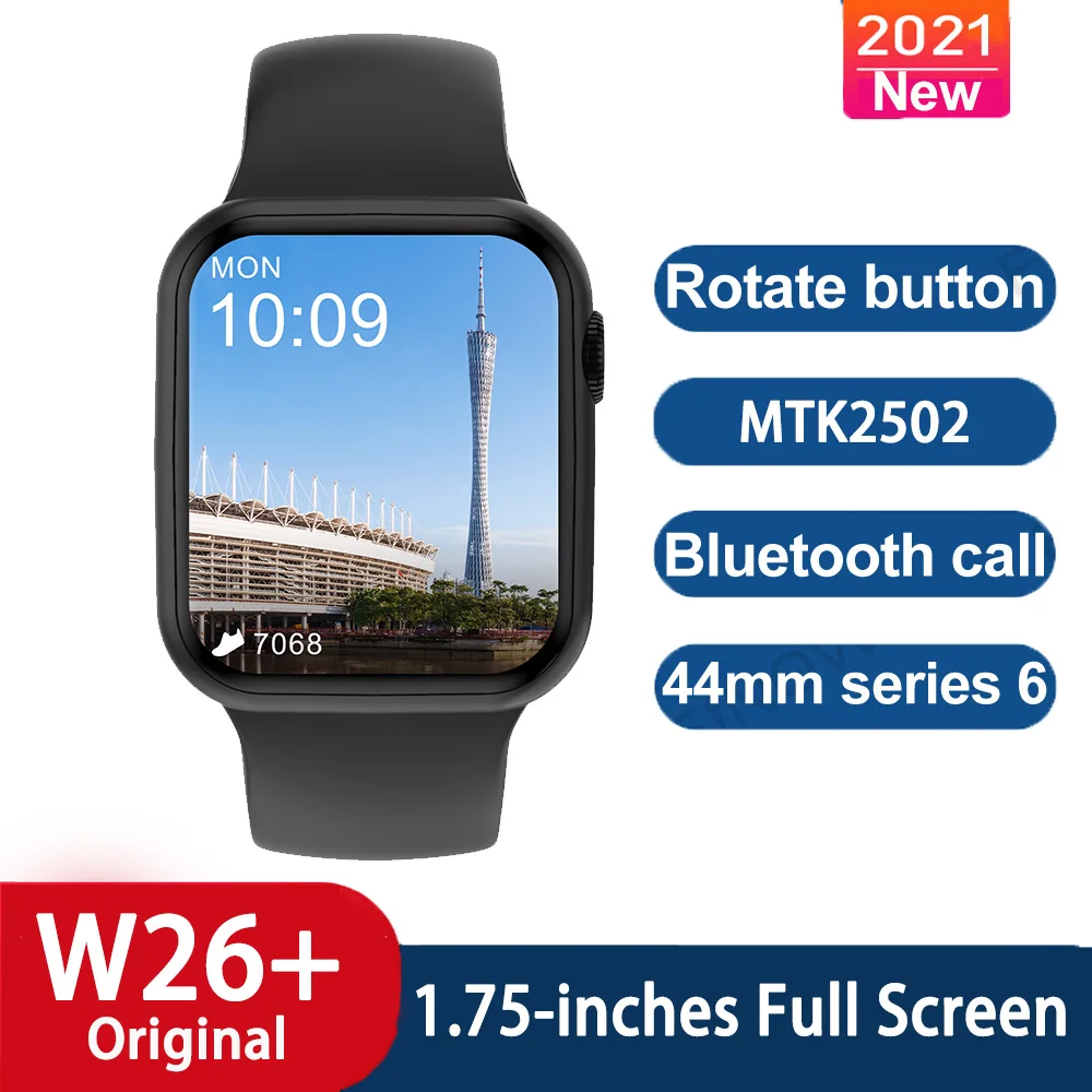 NEW W26 Plus Rotary Button 44MM Smart Watch 1.75 Inch Bluetooth Call Music Waterproof Dual UI ECG Heart Rate Fitness Track W26+