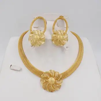 

High Quality Dubai Italy 750 Gold color Jewelry BIG Set For Women african beads jeweLry fashion necklace set earring jewelry