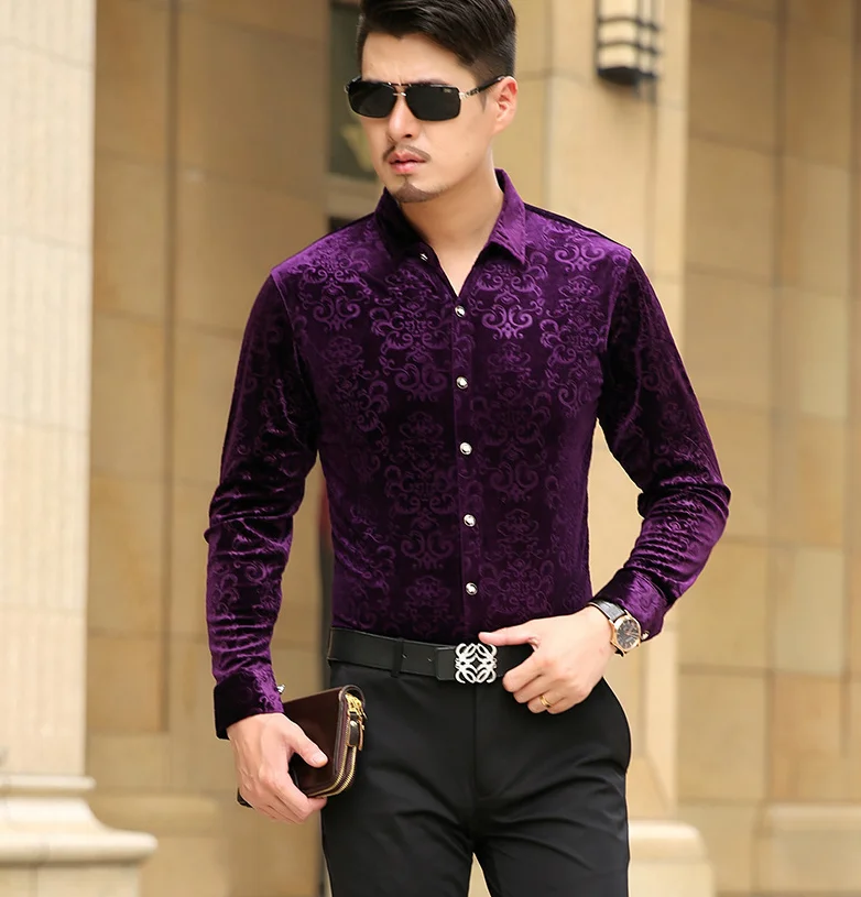 Floral Pattern Silk Dress Shirt Luxury 