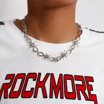 

Lacteo Gothic Thorns Clavicle Chain Choker Necklace Hip Hop Silver Color Chunky Chain Charm Necklace Jewelry for Men and Women