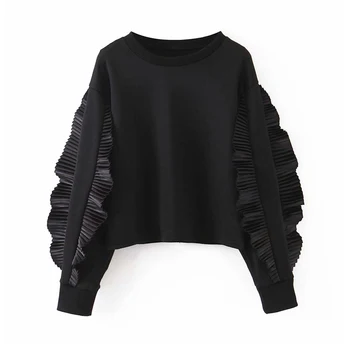

Stylish solid black agaric lace sweatershirts fashion ladies O neck basic pullover hoodies chic tops