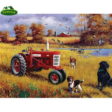 5903978 YUMEART краска с бриллиантом Dotz DIY Алмазная краска для фермы трактор пейзаж Стразы Алмазная мозаика вышивка крестиком распродажа - Цвет: 5903978