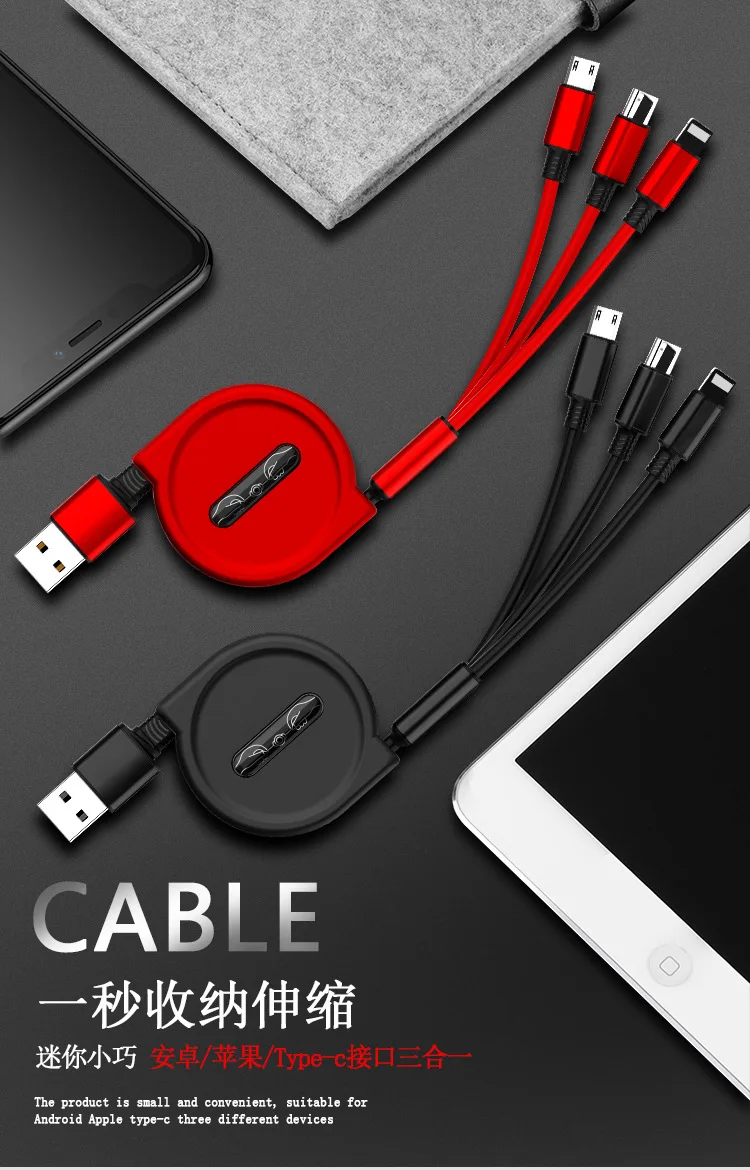 Bozhu 3 в 1 Выдвижной usb-кабель для iPhone Xs Max XR Xs Быстрая зарядка USB type C для samsung S8 S9Plus Micro usb линия передачи данных