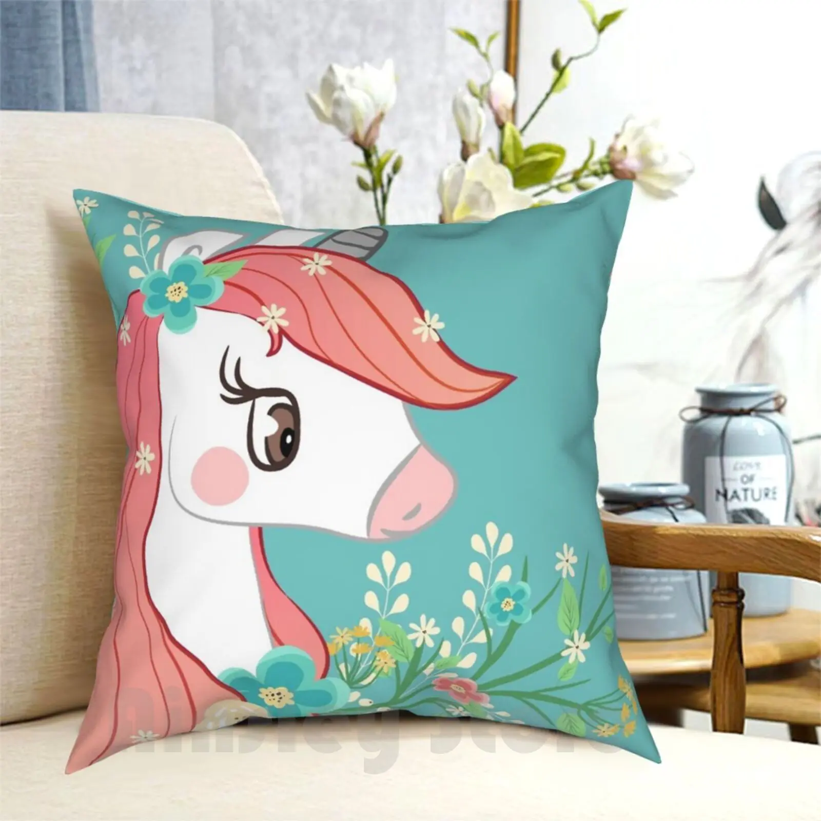 

Pink-Maned Unicorn Pillow Case Printed Home Soft DIY Pillow cover Unicorn Flowers Floral Turquoise Pink Ombre Mane Pretty