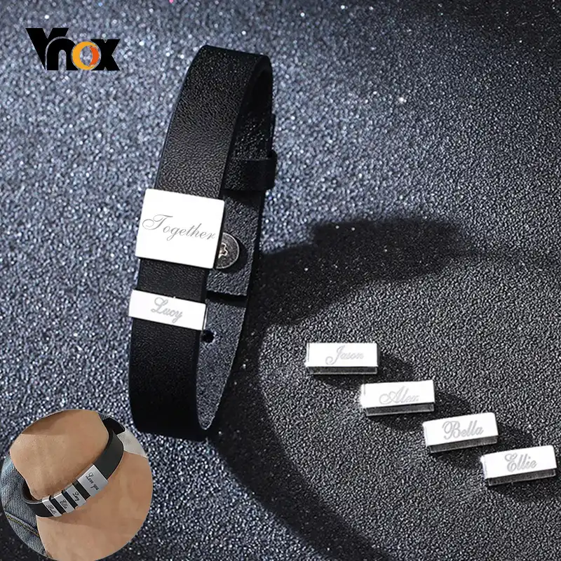 Vnox Personalisierte Namen Armbander Schwarz Leder Manner Armband Einzigartige Sinnvolle Familie Papa Mann Geschenk Herren Schmuck Null Aliexpress