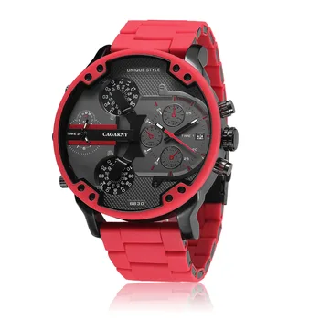 

Top Brand Luxury Quartz Watch For Men Cool Large Case Red Silicone Steel Band Sports Wristwatches Man Military Relogio Masculino