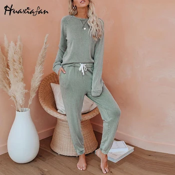 

Huaxiafan Casual 2 Pieces Sets Suits Women Summer Sports Gym Ladies Top and Pants Suits Sets Home Loose Female 2020 New Fashion