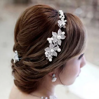

Korean Fashion White Crystal Simulated Pearls Headband Headpieces Wedding Bridal Bride Hair Accessories bijoux de tete mariage