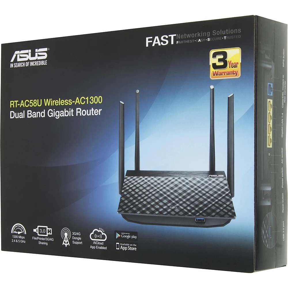 Роутер беспроводной Asus RT-AC58U AC1300 10/100/1000BASE-TX/4G ready черный