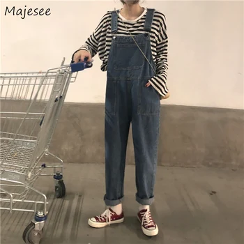 

Jumpsuits Women Ankle-length Overalls Denim Solid Loose Simple Student Chic All-match Korean Style Harajuku BF Kawaii