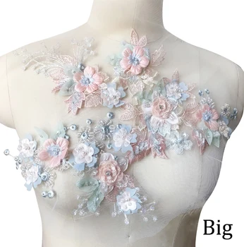 

3D Flower Sequins Sew On Patches For Clothes Lace Applique For Evening Dress Embroidered Lace Fabric Trim Decoration Accessories
