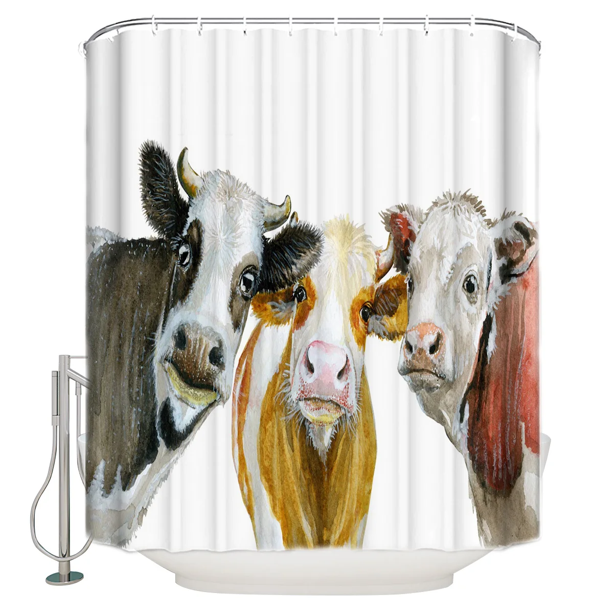 Three Cows Watercolor Art Ox Animal Mammal Shower Curtain Waterproof