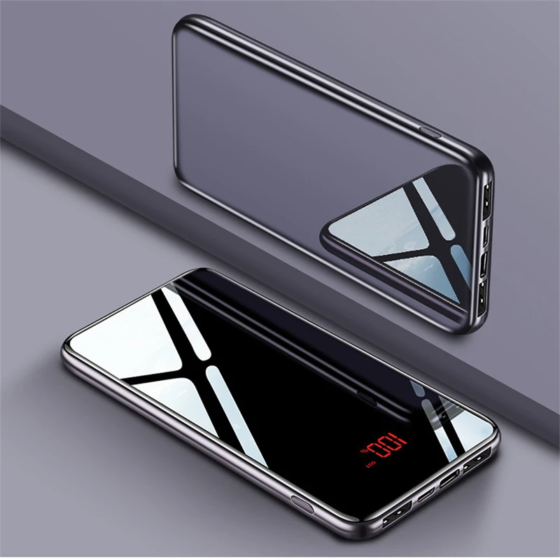 Gray Power Bank 30000 зеркало портативные модные мобильные телефоны внешняя зарядка ультра тонкий пакет банк питания для iPhone X XS 8 Xiaomi - Цвет: Gray