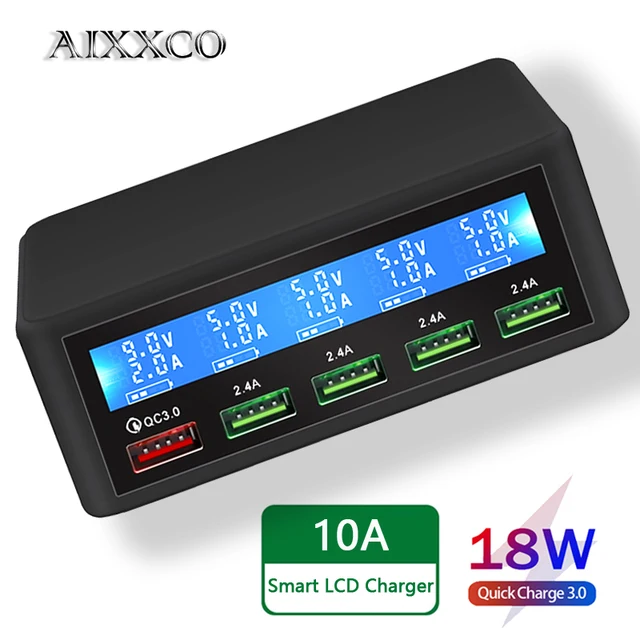 Carregador rápido aixxco usb 40w 5 port led display fast charger 3.0 estação de carregamento de desktop iphone x 8 7 6, ipad