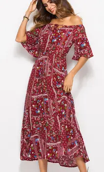 

Womens Off The Shoulder Ruffle Party Dresses Side Split Beach Maxi Dress