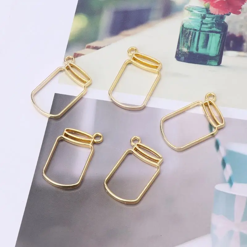 

5Pcs Floating Bottles Metal Frame Hollow Pendant Bezels UV Resin Jewelry Making Y4QB