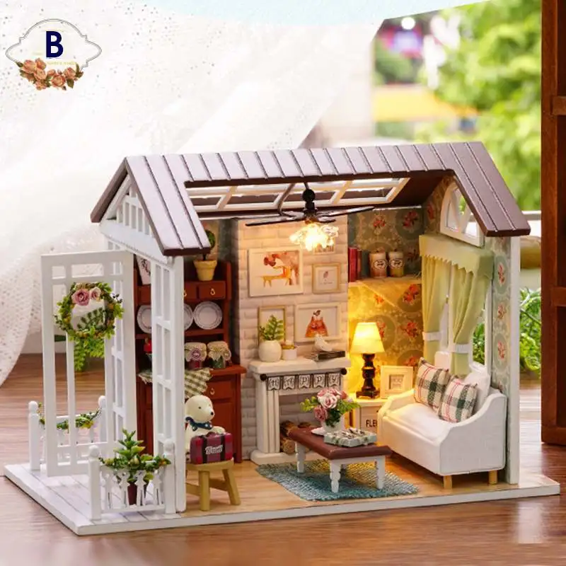 Кукольный дом мебель DIY Модель Музыка пылезащитный чехол 3D Деревянный миниатюрный кукольный домик рождественские подарки игрушки для взрослых детей - Цвет: B updated version