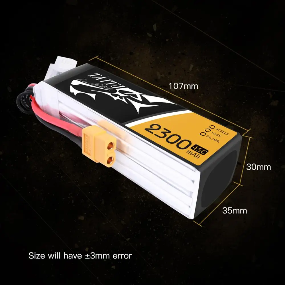 Литий-полимерный аккумулятор tattu 2300mAh Lipo 3S 4S11. 1V 14,8 V 45C XT60 с разъемом FPV Drone power для FPV Frame RC вертолет самолет автомобильные аксессуары