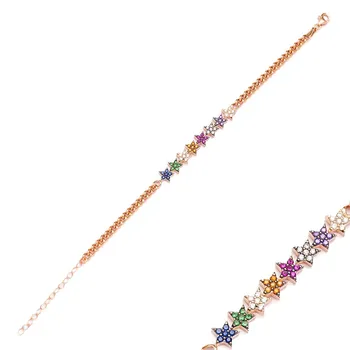 

MINT Jewelry Colorful Star Design Turkish Handmade 925 Sterling Silver Bracelet Multi Color Star Bracelet