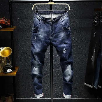 

Fashion Skinny Jeans Man Denim Ripped Jeans Pants Casual Trousers Slim Ankle-Length Elastic Distressed Joggers Men Clothing