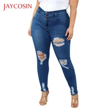 Женские джинсы Jaycosin, плюс размер, 4XL, джинсовые штаны с карманами и дырками, на пуговицах, на молнии, с высокой талией, джинсы, femme, рваные джинсы для женщин, джинсы, 87
