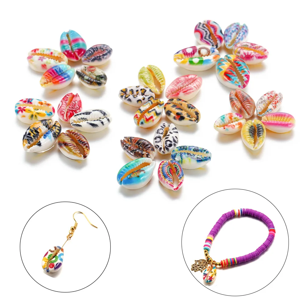 

10pcs Leopard Print Cut Conch Crafts Natural Sea Shells Printing Shell Decoration For Jewelry Making Finding Accessories Supplie