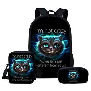 

2020 New Hot 3D Smile Cheshire Cat Prints Multifunction Backpack School Bags for Teenagers Girls 3pcs Funny Kids Schoolbags