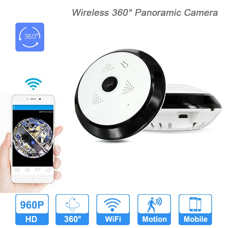 

960P IP Camera Wifi Camera 360 Degree Panoramic Home Security Two Way Audio Night Vision Fisheye Surveillance Camera SD Card